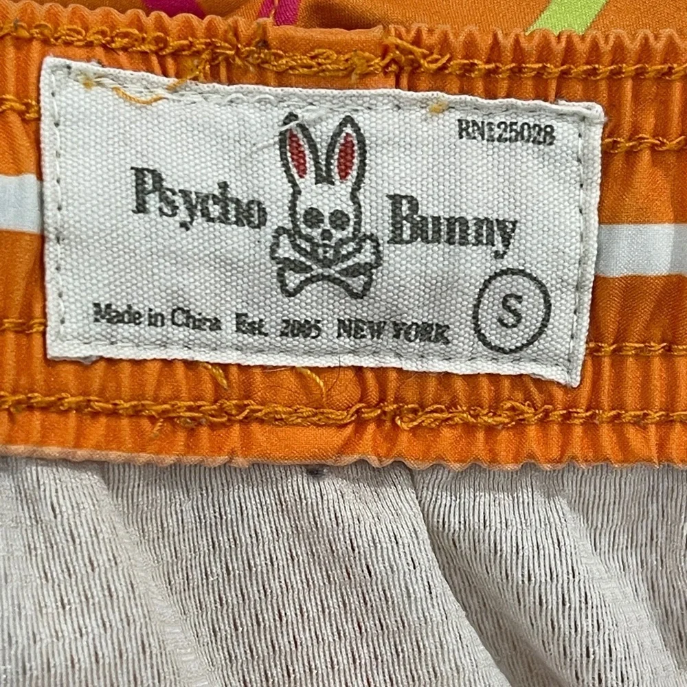 Psycho Bunny Men's Orange Clown Fish Striped Patterned Swim Trunks Size Small